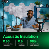 Ekkogo Acoustic Panels 12-Pack Soundproof Wall Panels 12"X10.4"X0.4" Sound Panels High Density Sound Dampening Panels - [Smoky White Hexagon] Ekkogo