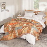 Boho Throw Blanket for Bed 60”x80”, 100% Cotton Woven Blanket for Couch Sofa, Ultra Soft 4-Layer Muslin Quilt with Patchwork Floral Printed, Farmhouse Bed Blanket/Cover for Living Room Decor SE SOFTEXLY