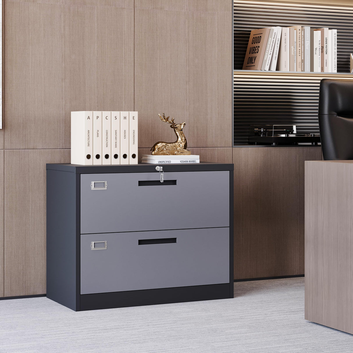 Yizosh 2 Drawer File Cabinet with Lock, Filing Cabinet for Home Office, Metal Locking Office File Storage Cabinet with Drawers, Lateral Filing Cabinet Organizer for Letter/Legal/F4/A4 Yizosh