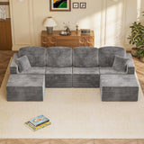 Homall 126" Sectional Couches for Living Room, Modern Fabric Boneless Couch with Deep Seat, Upholstered Cloud Sofa with 2 Ottoman, No Assembly Required (Grey, U Shaped Sofa) Homall