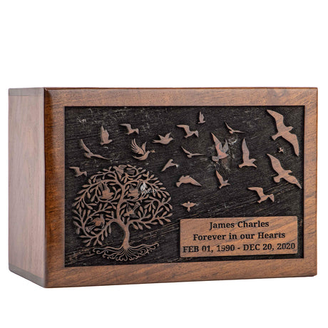 INTAJ Cremation Urn for Human Ashes Adult Male Female - Tree of Life Wooden Box Urn for Ashes - Handmade Decorative Funeral Urn (Customised Tree INTAJ