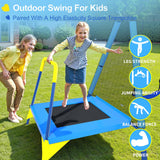 440lbs Kids Swing Set, 3-in-1 Outdoor Playground with Saucer Swing, Belt Seat & 4ft Trampoline, Heavy Duty A-Frame Metal Stand & Safety Stakes, Backyard Playset for Toddlers 3-8 Years Old JYGOPLA