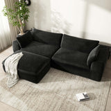 Yomsum 110'' Black Sectional Couches for Living Room with Double Layer, Oversized 4 Seater Boneless L Shaped Cloud Couch Plush Corduroy Sofa, No Assembly Modular Sectional Sofa Bed with Ottoman Yomsum