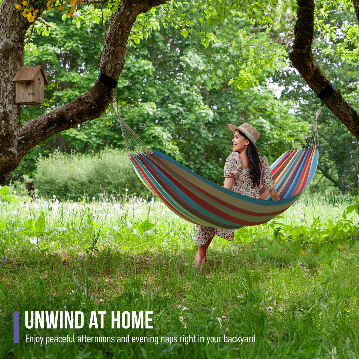 Sorbus® Brazilian Double Hammock - Extra-Long Two Person Portable Hammock Bed for Indoor or Outdoor Spaces - Hanging Rope, Carrying Pouch Included (Blue/Sand/Purple/Red Stripes) Sorbus