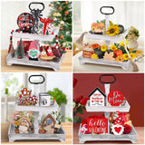 Eufrozy Farmhouse Tiered Tray Stand Wood, Rustic Tiered Tray Decor Holder 2 Tiered Decorative Wooden Serving Tray Rectangular with Metal Handle for Kitchen Table Decor Housewarming Gifts White Eufrozy