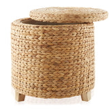 Casafield 17" Round Storage Ottoman with Lid - Natural, Handwoven Water Hyacinth Footstool for Living Room, Bedroom, Bathroom, Home Office Casafield