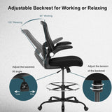 Luckyear Drafting Chair,Ergonomic Tall Office Chairs,Standing Desk Chair with Adjuatable Height,Breathable Mesh High Chair with Foot Rest,Stool Chair with Flip up Arms,Counter Height Chairs,Black Luckyear