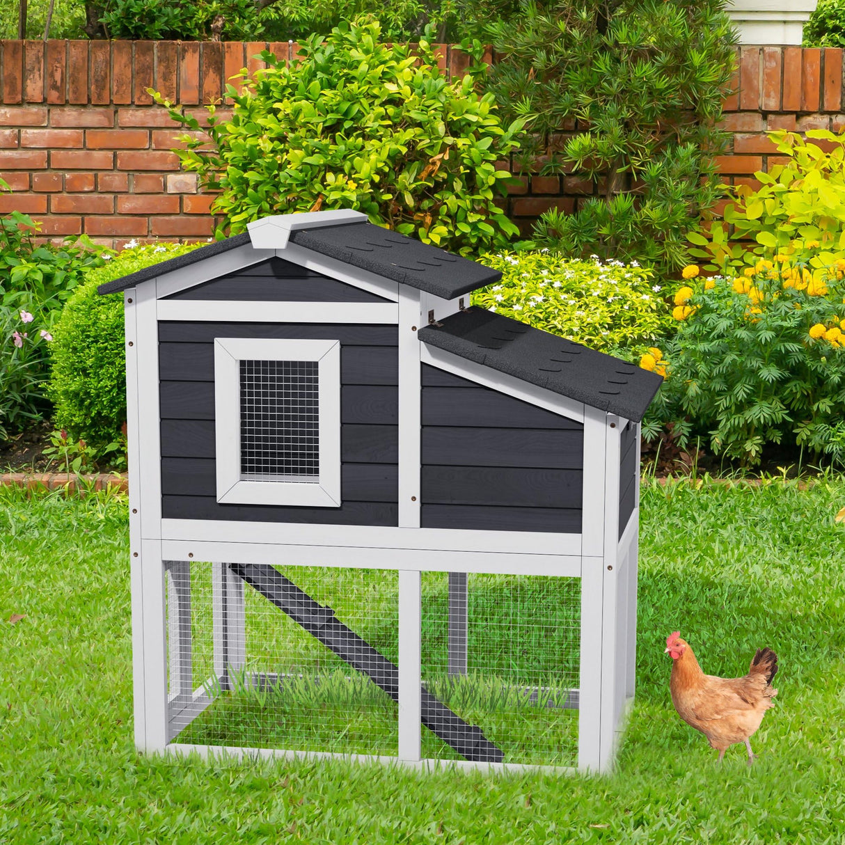 Wooden Chicken Coops with Nesting Boxes Indoor Outdoor,Small Chicken Coop for 2 Chickens,Bunny House Rabbit Hutch Poultry Pet Run Cage with Waterproof Roof,Stairs&Removable Tray TenaoVilleux