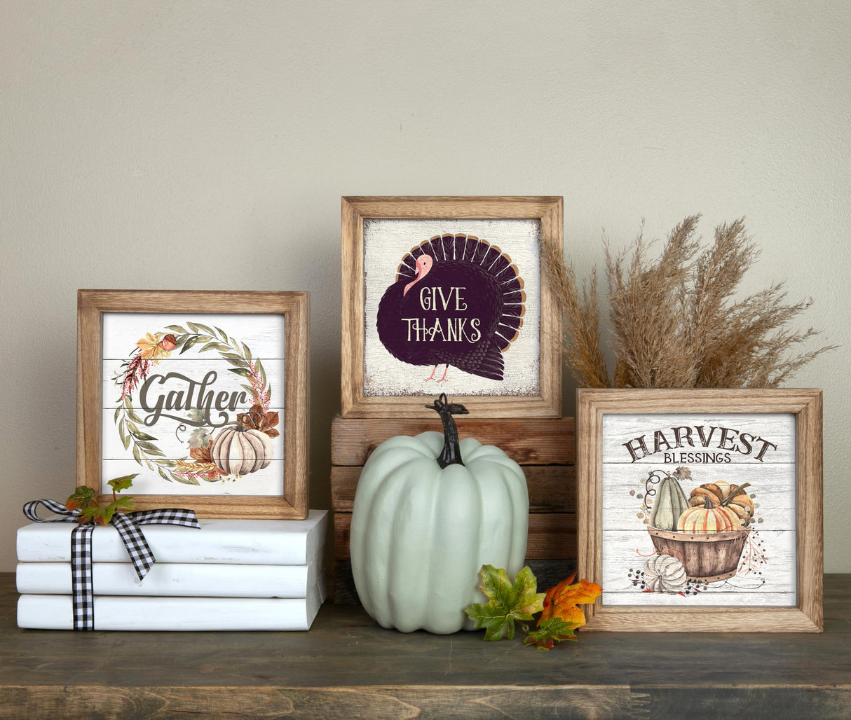 Set of 3 Rustic Wood Frames for Tiered Tray Decor - 36 Interchangeable Seasonal Home Signs for Valentines, St Patrick's Day, All Seasons, 7x7 in Parallel Decor