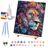 xackcme Lion Paint by Numbers for Adults with Framed Canvas-with Wooden Easel,Paint by Number on Canvas Animals,DIY Acrylic Oil Painting Kits with Brushes Nice Gift Box for Home Wall Decor(12x16inch) xackcme