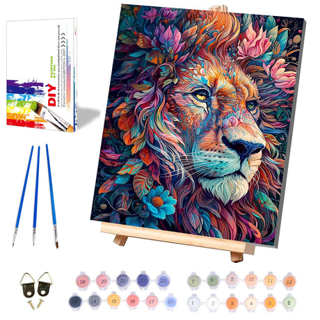 xackcme Lion Paint by Numbers for Adults with Framed Canvas-with Wooden Easel,Paint by Number on Canvas Animals,DIY Acrylic Oil Painting Kits with Brushes Nice Gift Box for Home Wall Decor(12x16inch) xackcme