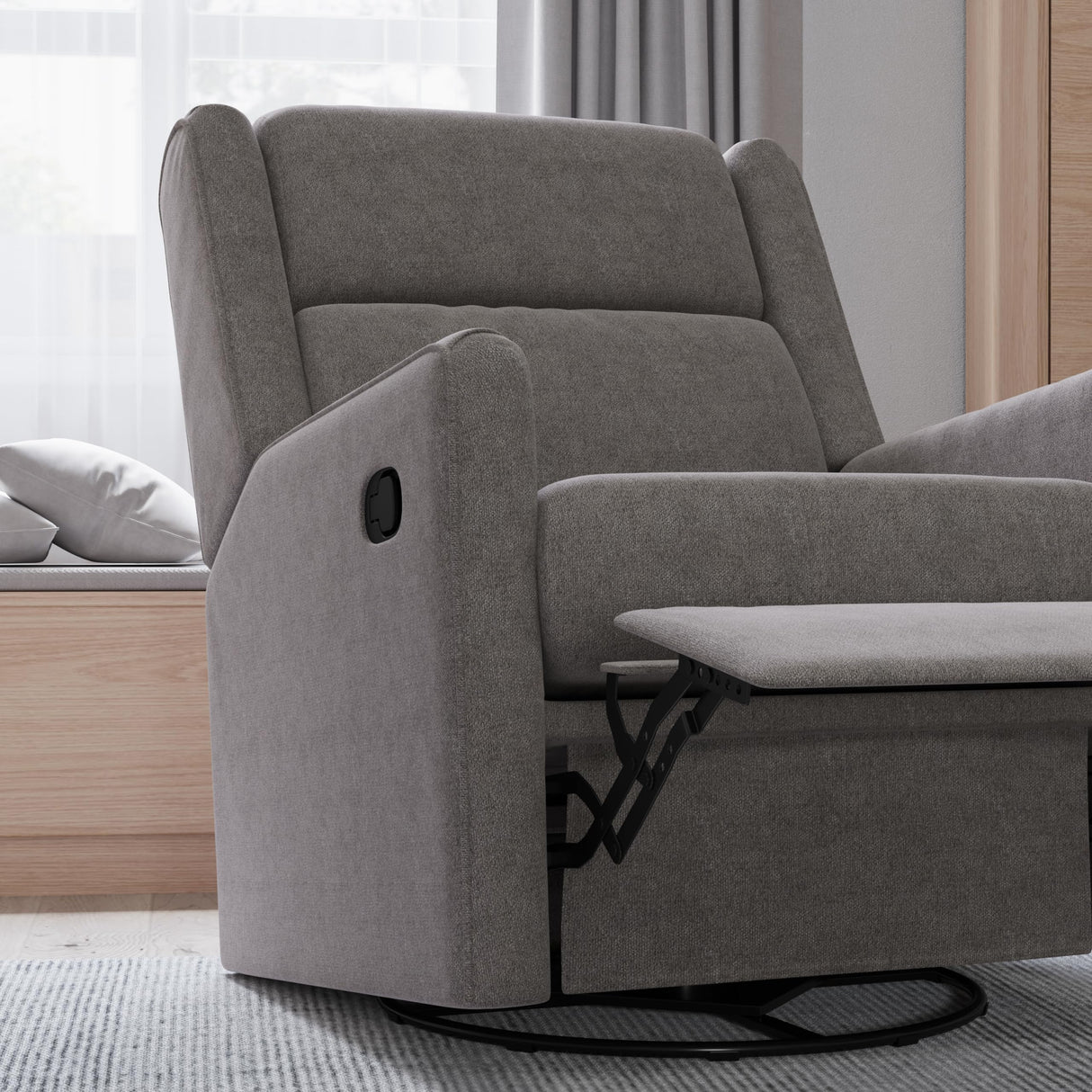 Merrick Lane Dara Manual Swivel Glider Rocking Recliner, 3 Position Recline, 360 Degree Swivel, 20 Inch Round Base, Dark Gray Merrick Lane