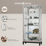 Howard Miller Quinn II Curio Cabinet 680-599 – Burnished Silver Finish Home Decor, Four Glass Shelves, Five Level Display Case, No-Reach Roller Halogen Light Howard Miller