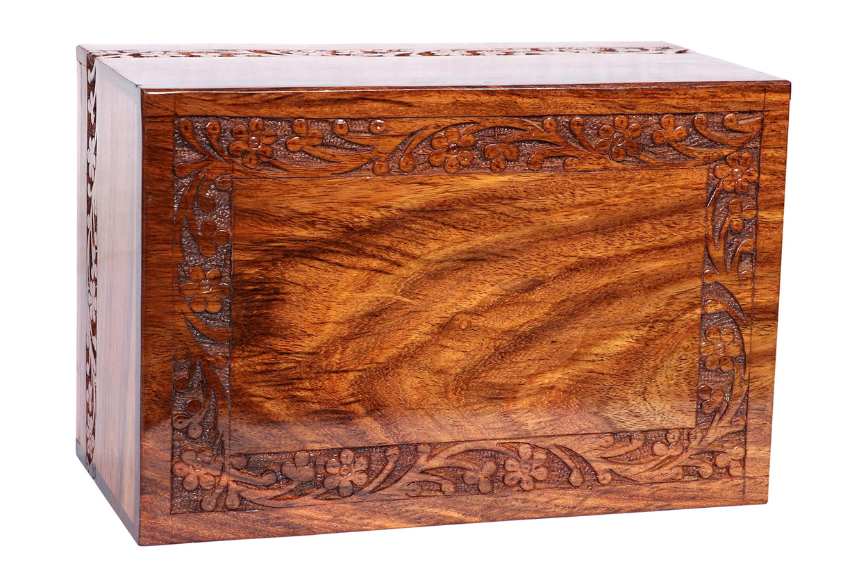 Handmade Rosewood Urn Box for Human Ashes Engraved Border Wooden Cremation Box/Urns for Human Ashes Adult, Funeral Urn Box Wooden Decorative Urns Box KHIZAR HANDICRAFT