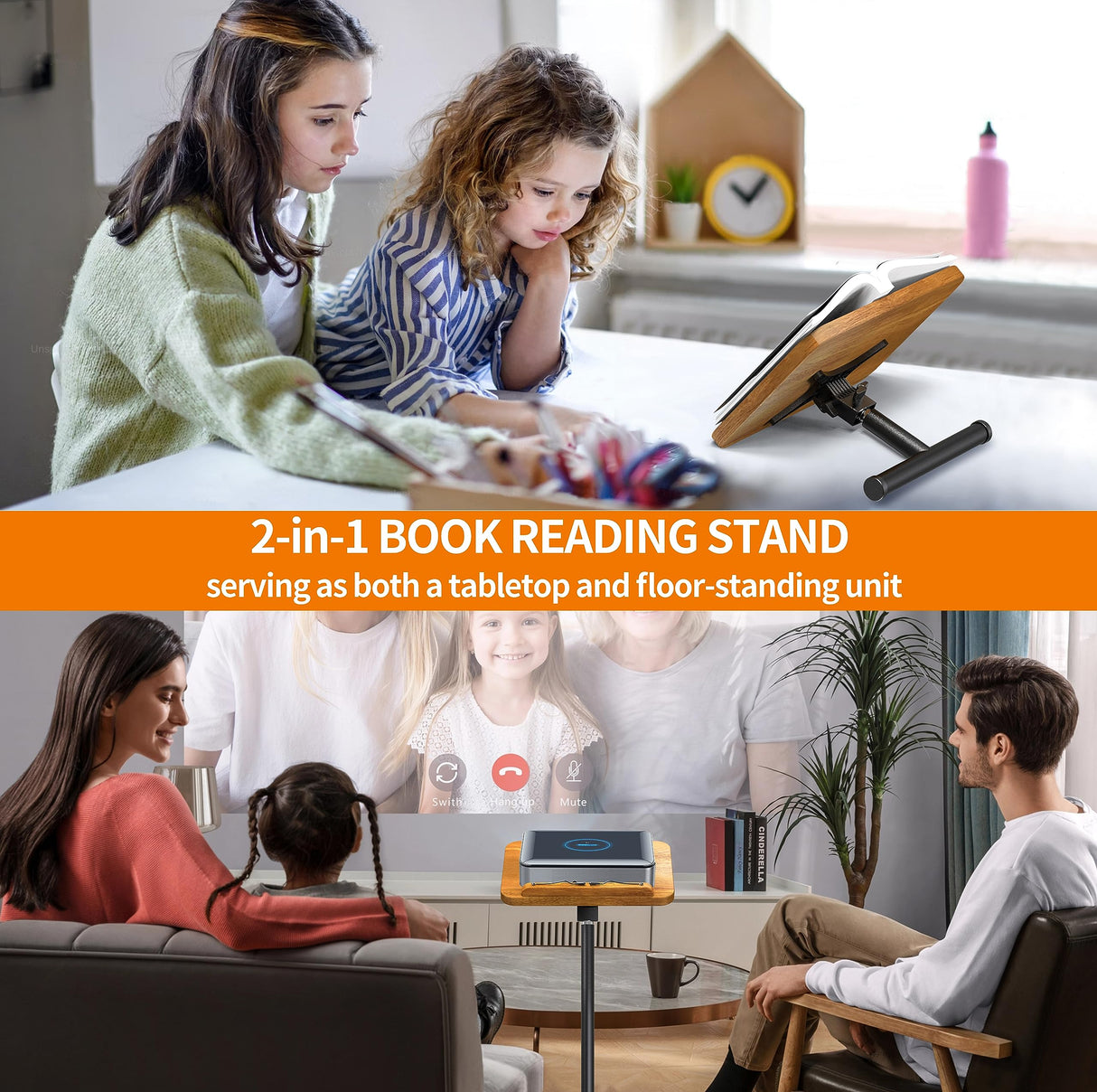 NAMON 2 in 1 Dual-use Floor Book Stand & Desktop Book Stand, 100% Solid Wood and Metal Build, Height Adjustable from 16.5-51in, Floor Holder Stand with Page Paper Clip for Cookbooks, Sheet Music, etc. NAMON