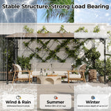 12' x 14' Gazebo, Large Wall Mounted Gazebos Pergola with Metal Frame, Hard Top Lean to Pergola, Outdoor Patio Lean to Metal Awnings Gazebos for Deck, Porch, Backyard Reljofum