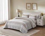 Chezmoi Collection Robyn 3-Piece Neutral Taupe Gray White Floral Hibiscus Flower Patchwork Striped Quilt Set - Pre-Washed Cotton Coverlet - Lightweight Reversible Bedspread, King Size Chezmoi Collection