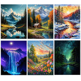 Lovepefe Mountain Diamond Art Painting Kits for Adults, 6 Pack Paint with Diamond Kit for Beginners DIY Full Drill Gem Art Home Wall Decor 12 X 16 Inch Lovepefe
