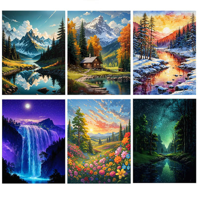 Lovepefe Mountain Diamond Art Painting Kits for Adults, 6 Pack Paint with Diamond Kit for Beginners DIY Full Drill Gem Art Home Wall Decor 12 X 16 Inch