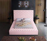Meridian Furniture Bliss Collection Modern | Contemporary Velvet Upholstered Bed with Deep Button Tufting and Storage Compartments in Rails and Footboard, Pink, King Meridian Furniture