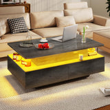 DWVO LED Lift Top Coffee Tables for Living Room, Rectangular Coffee Table with 4 Spacious Drawers, Modern Center Table with Lifting Top for Home Decor, Grey DWVO