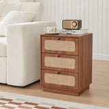 AVZEAR Mid Century Night Stand Set of 2, Modern Nightstand with 3 Drawers and Nature Linen Panel, Wood Bedside Table Rustic End Table for Small Space, Dorm, Bedroom(Walnut) AVZEAR