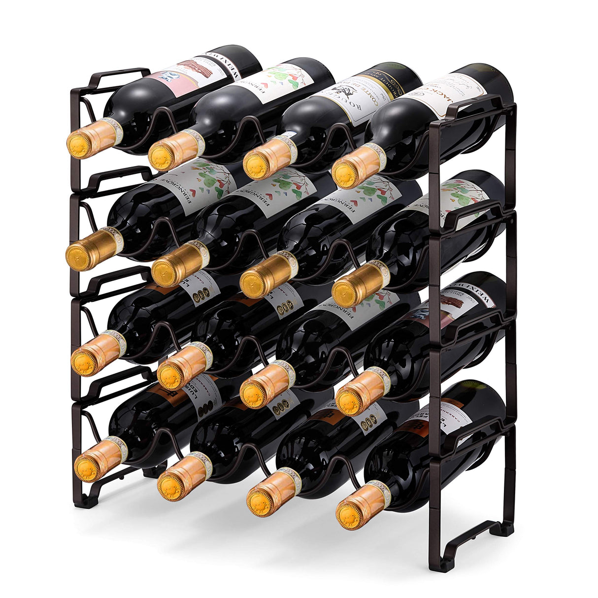 Simple Trending 4-Tier Stackable Wine Rack, Standing Bottles Holder Organizer, Wine Storage Shelf, Towel Rack for Kitchen Pantry Cabinet, Hold 16 Bottles, Bronze Simple Trending