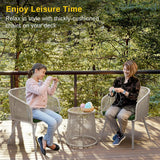 EAST OAK 3-Piece Patio Bistro Set, Patio Conversation Set with 2 Wide Ergonomic Chairs, Cushions & Glass Top Side Table, Outdoor All-Weather Wicker Furniture for Porch, Upgrade Ivory & Jungle Green EAST OAK