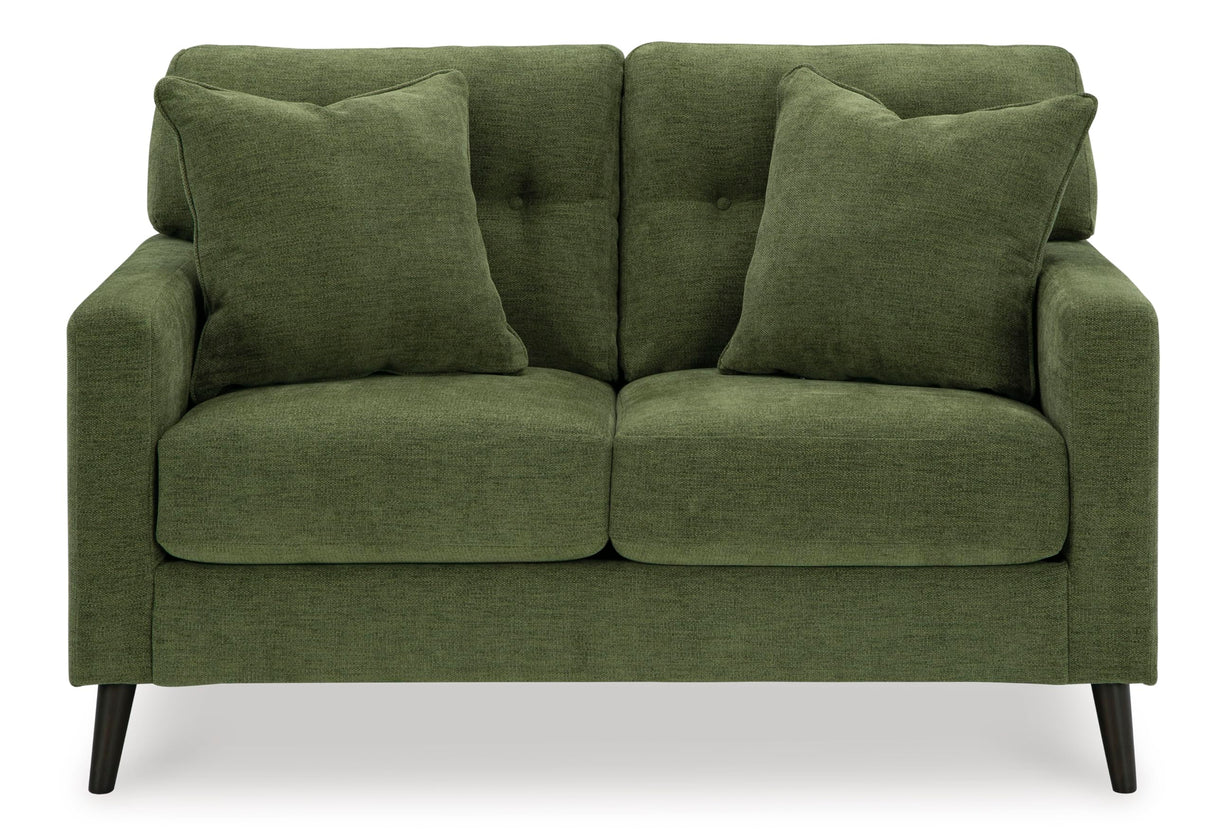 Signature Design by Ashley Bixler Mid-Century Modern Tufted Loveseat with 2 Toss Pillows, Green Signature Design by Ashley