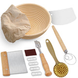 Swice Bread Proofing Basket, Round 9-Inch Banneton Sourdough Starter Kit with Lame, Dough Scraper, Linen Liner, and Basting Brush, Complete Bread Making Supplies and Tools Swice