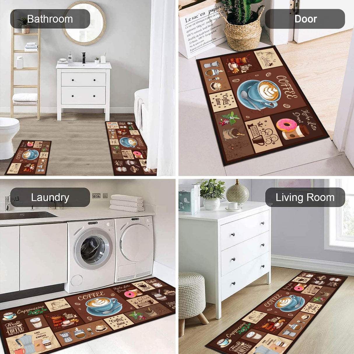 SHUNLCD Coffee Kitchen Decor Rug 2 Piece Set, Country Farmhouse Style Kitchen Floor Mat, Absorbent and Washable Runner Decorations Rug 17×30+17×47 Inches SHUNLCD
