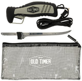 Old Timer 110V Electric Fillet Knife with 8in Fully Serrated Stainless-Steel Blade, Trigger Lock, Classic Fillet Knife Cut, 8ft Cord, and Self Draining Carry Case for Fishing, Filleting, and Outdoors Old Timer