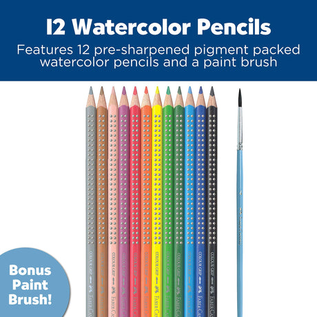 Faber-Castell Grip Watercolor EcoPencils: 12 Watercolor Pencils with Brush, Watercolor and Colored Pencil Set, Art Supplies for Kids Faber-Castell