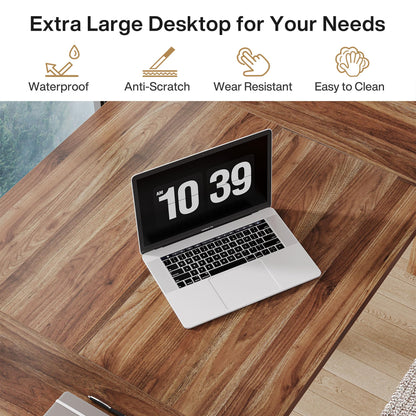 Tribesigns 70 Inch Large Desk, Wood Farmhouse Office Computer Desk Writing Study Desk for 1-2 Person, Executive Desk with Thickened Frame and Board - WoodArtSupply