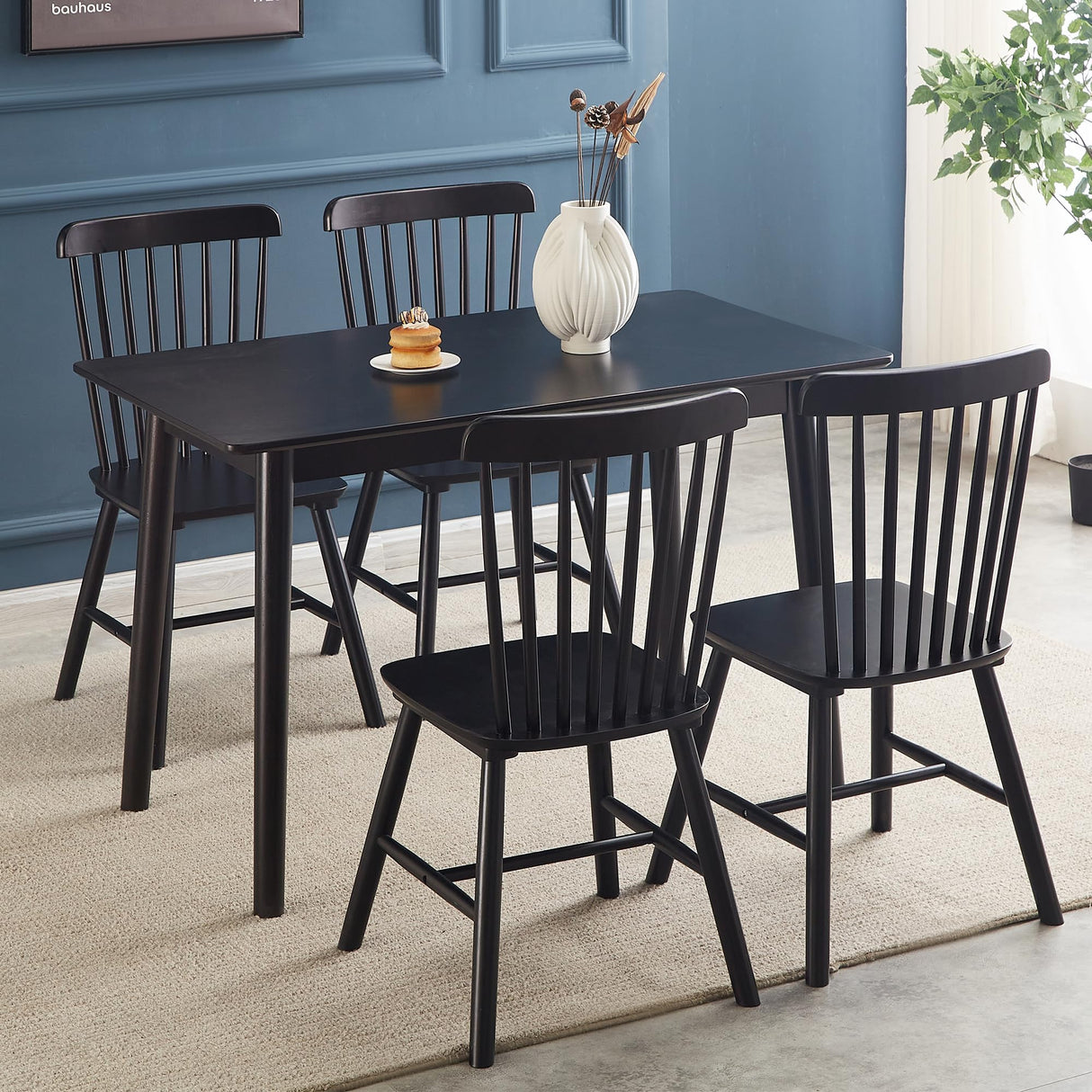 Aimerive Black Windsor Dining Chairs Set of 4 Wooden Dining Chairs Spindle Back Dining Room Chairs, Modern Farmhouse Solid Wood Kitchen Chairs for Living Room, Restaurant, Cafe Aimerive