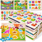 SYNARRY Wooden Puzzles for Toddlers 1-3, 6XSET Puzzles for Toddlers 2-4 with Rack, Learning Alphabet Number Shape Animal Dinosaur Vehicle, Education Toddler Puzzles Toys Gifts for 2 3 Years Boys Girls SYNARRY