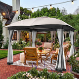 FAB BASED 10x12 Gazebo, Double Vent Canopy Gazebo for Outdoor with Privacy Netting, Easy Setup Patio Pavilion with Steel Frame Strong Legs for Lawn, Backyard, Deck (Ash Grey) FAB BASED