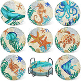 UPINS Ocean Diamond Art Painting Coaster Kit, 8Pcs DIY Crafts Kit with Holder, Non Slip Coaster Art Supplies for Adults, Ideal Christmas Gift UPINS