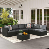 7-Piece Outdoor Patio Furniture Set – Handwoven All-Weather Rattan & 4” Thick Waterproof Cushions, Wicker Outdoor Conversation Sets with Coffee Table for Deck, Backyard, Garden TESTERYOR