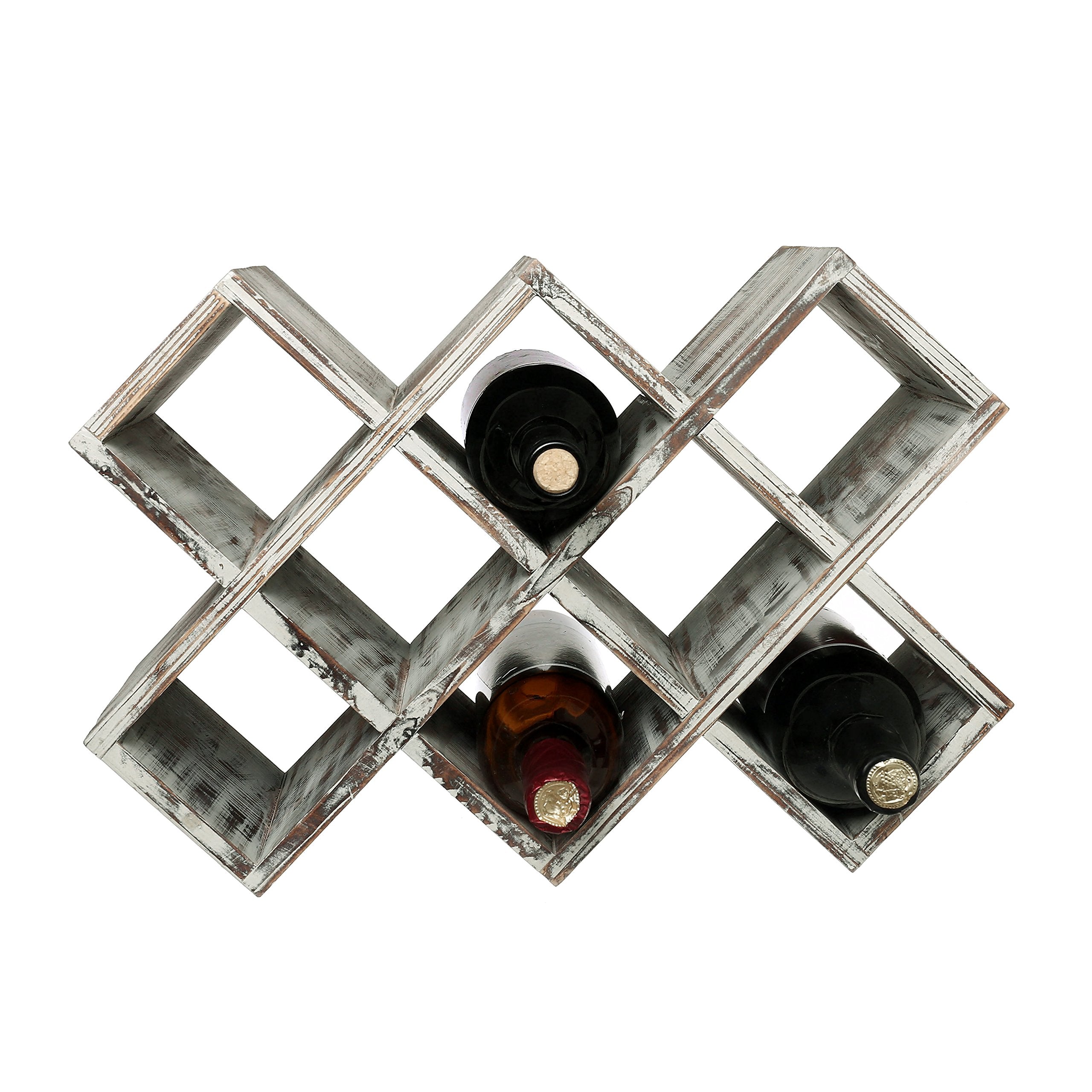 Rustic Torched Wood Wall Mounted Wine Rack with Glass Holder - Thumbnail 4