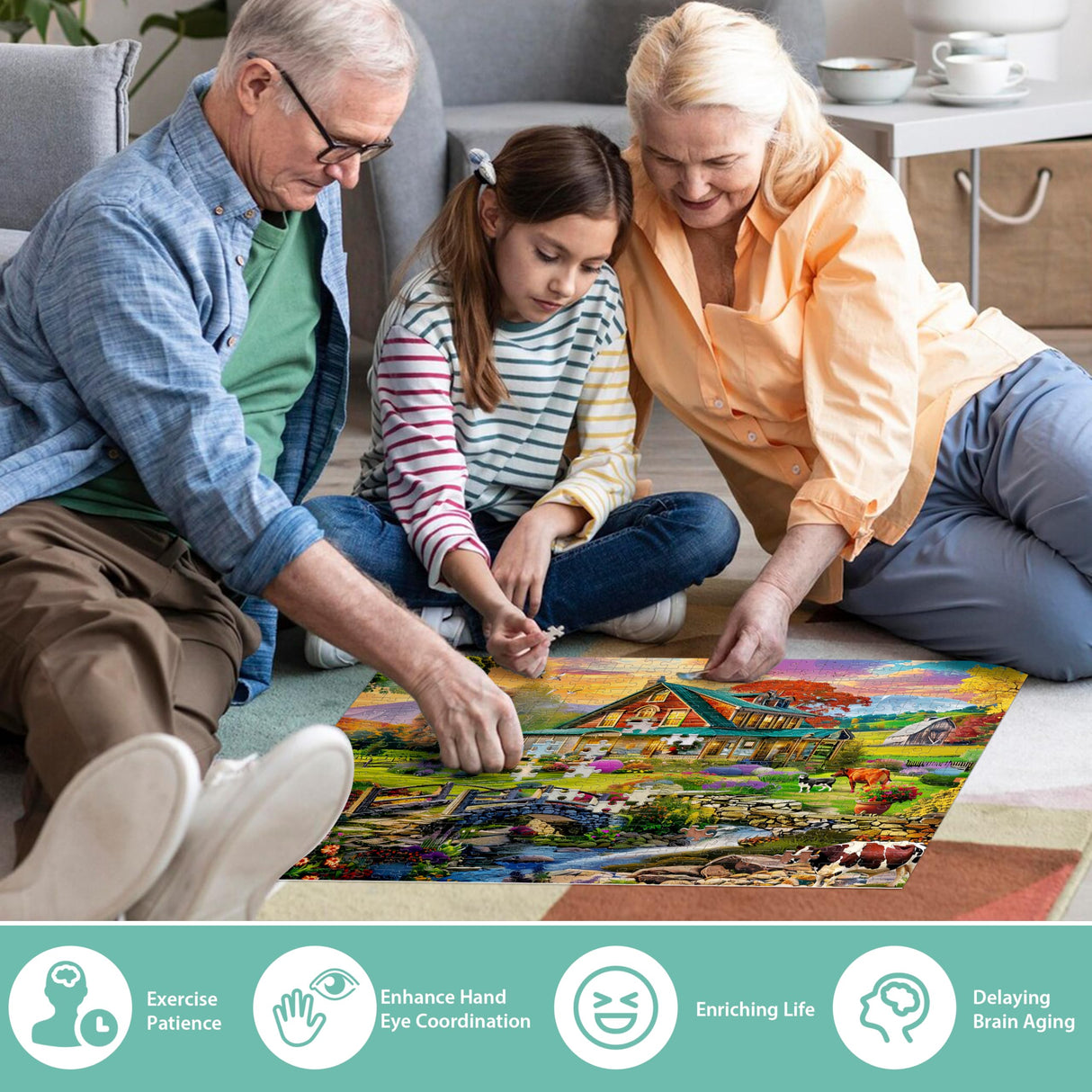 Jigsaw Puzzles for Adults 500 Pieces, Country Life Puzzle Interlock Perfectly Letter on Back No Dust, Challenging Puzzle Home Decor Birthday Party Gift Toy for Men Women Olders Seniors (21 x 15 in) Jeacirio