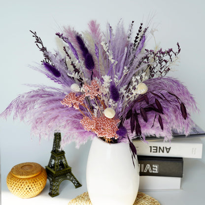 Natural Dried Pampas Prairie Bouquet, 17 "Natural Dried Bouquet, Purple Pampas and Millet Flower Mixed Bouquet Bohemian Style Family Wedding Dried Flower Decoration - WoodArtSupply