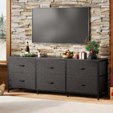 Huuger 63 Inch Long Dresser for Bedroom, Wide TV Stand for 55, 65, 70 Inch TV, 6 Drawer Dresser for Closet with Fabric Drawers, Storage Organizer for Bedroom, Entryway, Black Huuger
