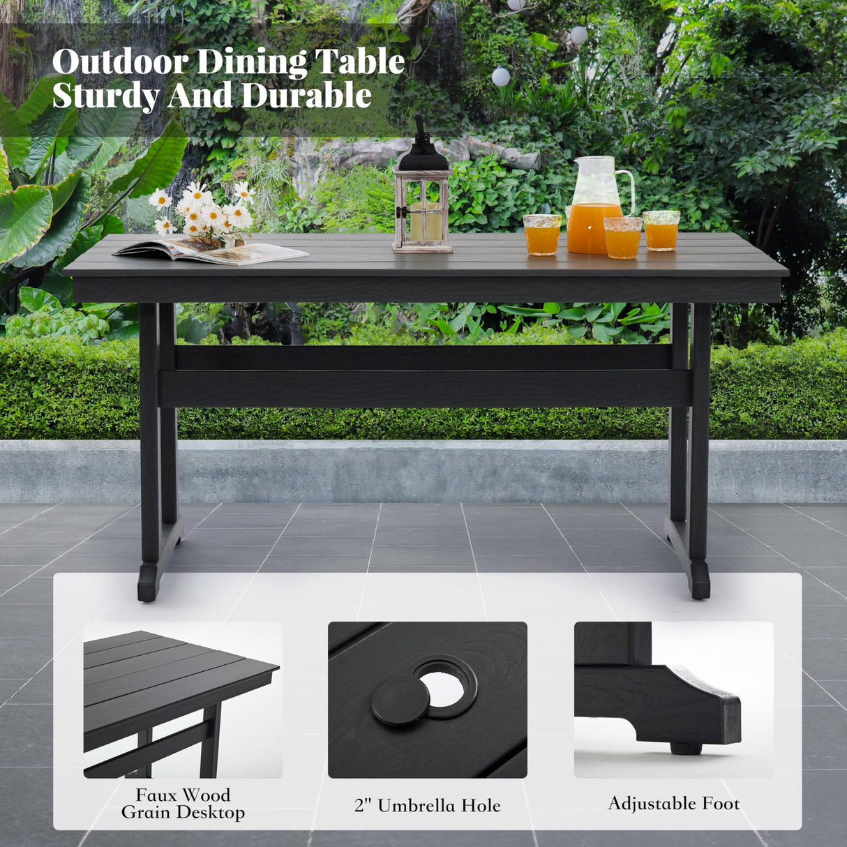 HDPE Dining Table Set for 10,12-Piece Outdoor Table and Chairs Include 10 Dining Chairs and 2 Pcs 62.5" Patio Dining Table with Umbrella Hole (Black) AZXZCS