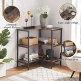 VECELO Corner Cabinet Table with 3 Tier Open Shelf, Multipurpose Display Organizer Storage Stand, for Small Space Living Room Home Office Kitchen, Brown VECELO