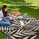OLANLY Waterproof Outdoor Rug 5x8 ft, Reversible Outdoor Plastic Straw Rug with Leaf Pattern, RV Mat, Indoor Outdoor Carpet for Patio, Camping, Balcony, Deck, Backyard, Black & Beige OLANLY