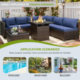 ELEGIBLISS 7/8-Piece Patio Conversation Set with Fire Pit Table, Outdoor All-Weather Rattan Sofa Sectional, Handwoven Wicker Furniture for Backyard, Easy Assembly & Weather-Resistant Design ELEGIBLISS