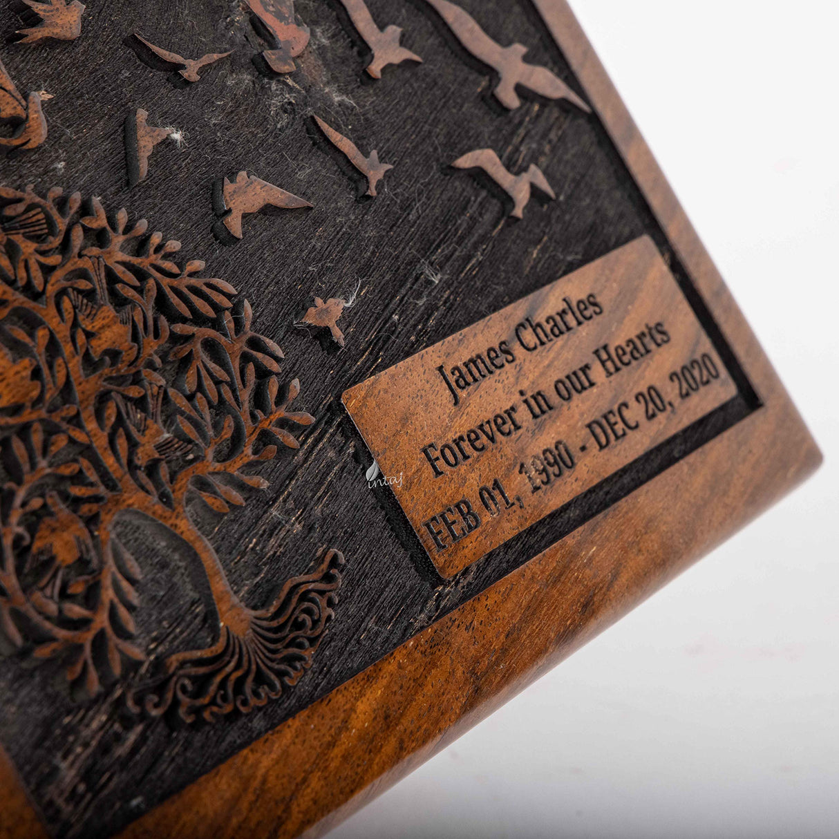 INTAJ Cremation Urn for Human Ashes Adult Male Female - Tree of Life Wooden Box Urn for Ashes - Handmade Decorative Funeral Urn (Customised Tree INTAJ