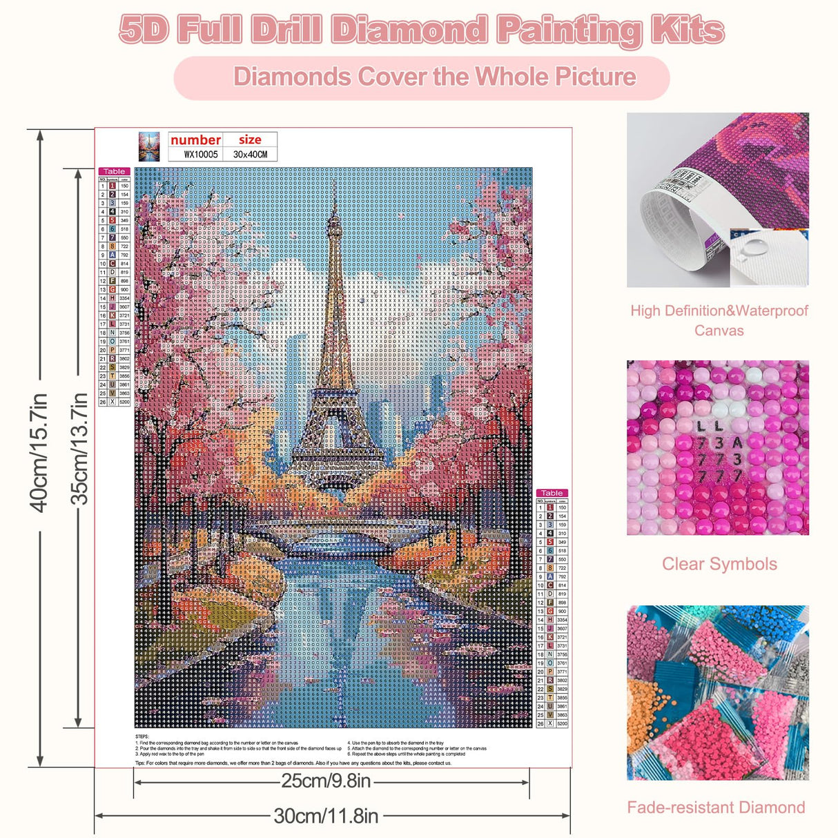 CEOVR Eiffel Tower Diamond Art Kits for Adults, 5D DIY Full Drill Diamond Painting Dots Crystal Gem Art, Adult Crafts Kits Arts and Crafts, Wall Decor for Home Office 12x16inch CEOVR