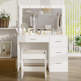 Irontar Makeup Vanity Table with Large Mirror, Vanity Desk with Stool and 11 LED Lights, Makeup Table with 4 Metal Sliding Drawers, Vanity Table Set with Bench for Women, White WDT002WD Irontar